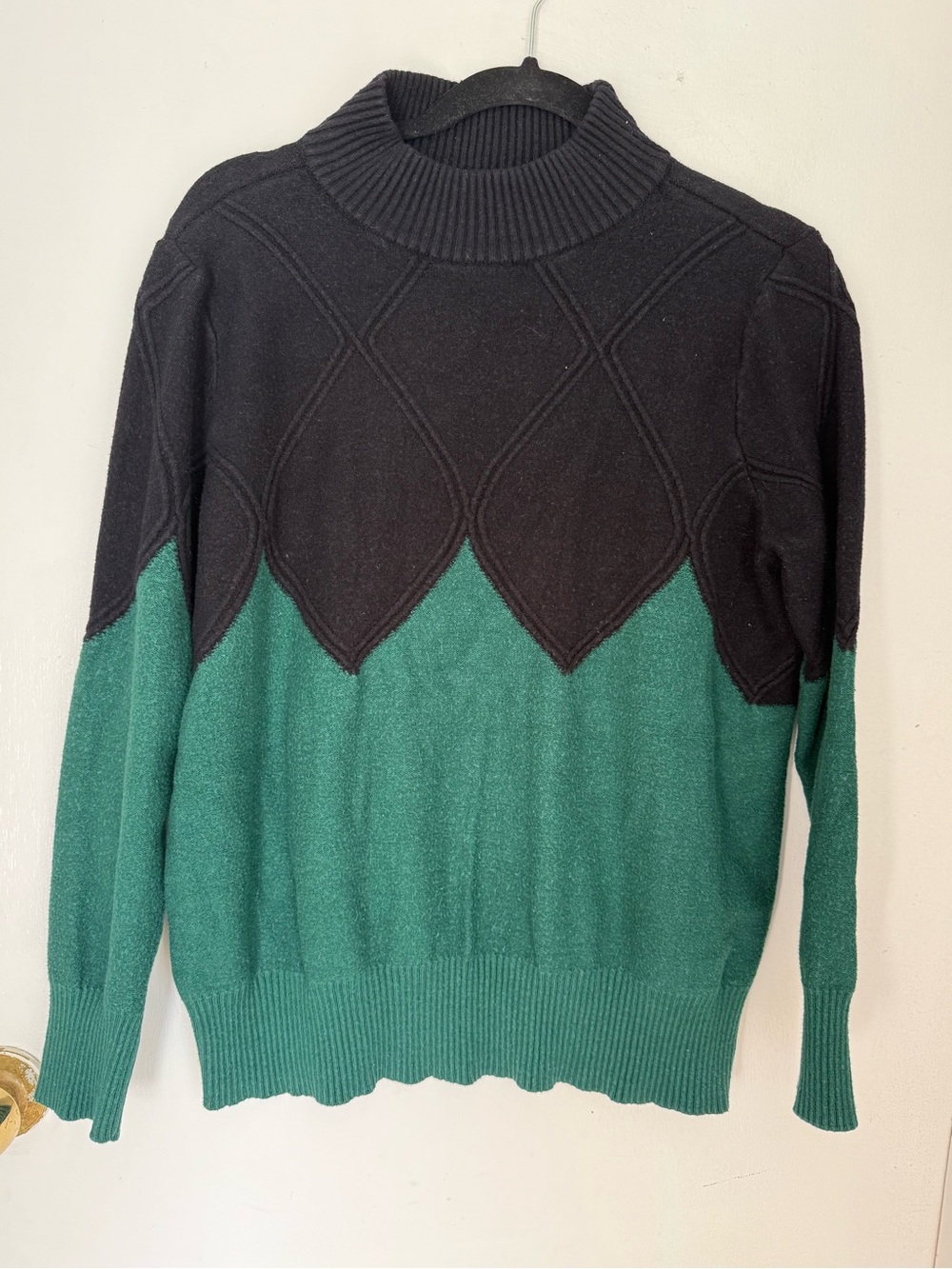 Alfani Black and Green Diamond-Texture Mock Neck Sweater